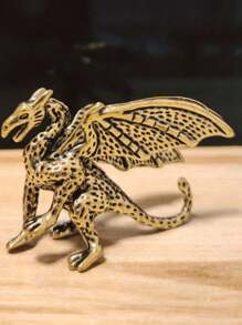 SHEIN 1 件复古黄铜凶猛龙雕像，古董神话西方龙桌面装饰摆件