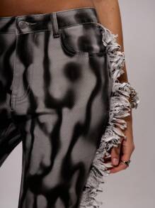 MUSERA Low Asymmetric Waist Printed Flare Trouser Spring, Summer, Holiday, Festival, Rave, Grunge, Cool Girl, Y2K Ibiza Concert  Chic - Black - View 5