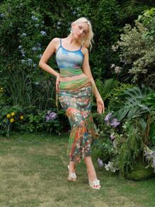 SHEIN MOD Women's Boho Floral Print Knitted Maxi Skirt With Ruffle Hem - Multicolor - View 6