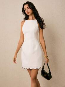 Poéselle Robe mini d'été élégante et simple à col arrondi sans manches, de couleur unie, pour femmes