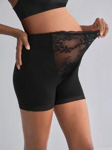 BloomMama Comfy Black Floral Lace High Waist Maternity Brief Underwear - Black - View 3