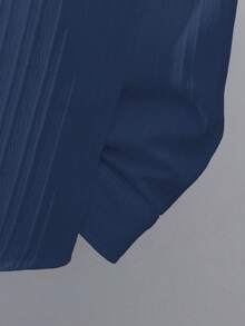 SHEIN 青少年男孩休闲纹理罗纹领和口袋长袖衬衫，适合学校、日常穿着和商务穿着 - 藏蓝色 - 查看 6