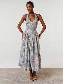 Athîral 女士花卉印花露背休闲度假连衣裙