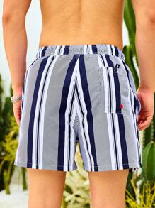 Surfspeed Men's Summer Holiday Contrast Stripe Drawstring Waist Beach Shorts - Multicolor - View 2
