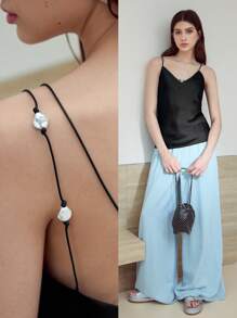 MOTF STUDIO FAUX PEARL DECOR CAMI TOP