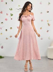 Modelyn 纹理花卉二合一连衣裙，夏季时尚 - 粉色 - 查看 5