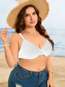 Swim Vcay Sujetador de bikini sin aros de unicolor sexy para mujer de talla grande, ideal para la playa de verano