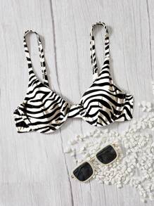 Swim Vcay Summer Beach Zebra Stripe Underwire Bikini Top - Black and White - View 4