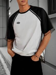 Manfinity Hypemode Men's Casual Colorblock Mesh Raglan Sleeve T-Shirt, Summer - Multicolor - View 3