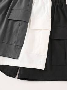 SHEIN 青少年男童宽松校园风工装短裤三件套 - 白色 - 查看 4