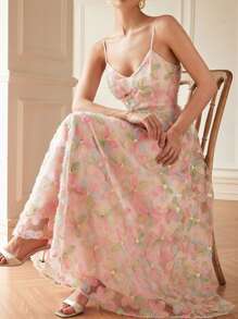 Aveloria Rosie 新款法式无袖连衣裙，绣有亮片和网眼分层花卉装饰，优雅时尚风格，全身印花，适合夏季春秋季 - 彩色 - 查看 4