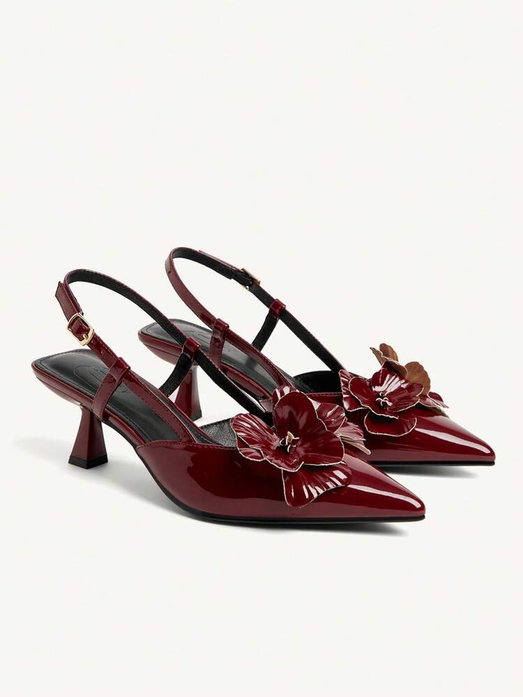 CUCCOO CHICEST Women's Elegant Flower Decor Mid Heel Pumps, Romantic Classy Synthetic Leather High Heels Suitable For Date Night, Party For Christmas Elegant Shoes Wedding Shoes Summer Shoes Bride Shoes