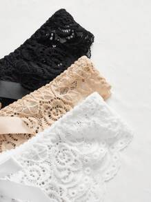 SHEIN 3pcs/Set Women Lace Bow Decor Sexy Underwear - Multicolor - View 3