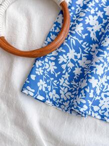 SHEIN 少女蓝白碎花露背细肩带夏装，适合情人节、度假、节日、海滩，