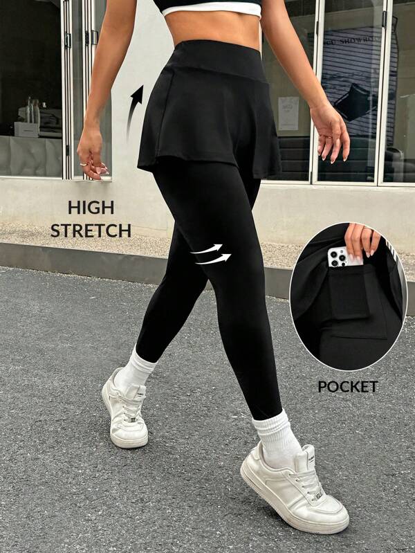 SHEIN EZwear Summer Gym Skorts Women's Casual Versatile Black Skinny Leggings