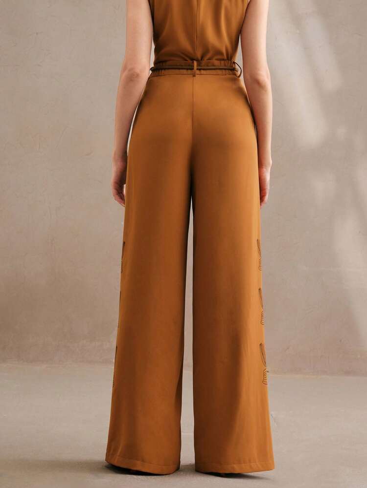 Casual Loose Fit Printed Drawstring Waist Women's Straight Leg Pants For Commuting