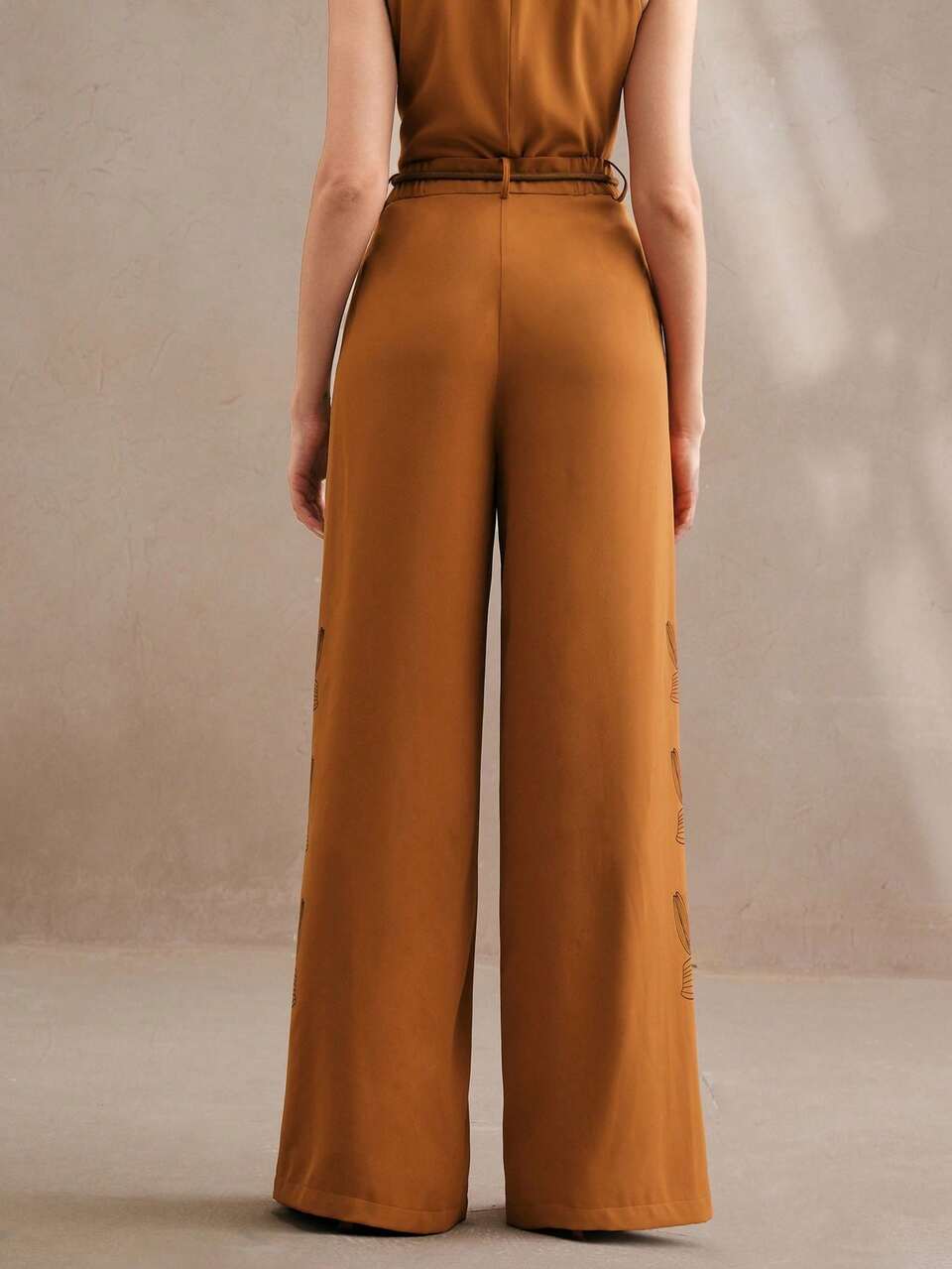 Casual Loose Fit Printed Drawstring Waist Women's Straight Leg Pants For Commuting