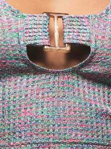 TypaGal Vacation Style Iridescent Ribbed Halter Neck Self Tie Design Tank Top - Multicolor - View 6