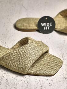 SHUZIA Women's Wide-Fit Criss Cross Slip On Minimalist Flat Sandals - Beige - View 5