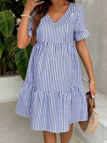 SHEIN Maternity Nursing Dress, Blue Striped Dress Women Short Dresses Summer Summer Dresses For Women Casual Maternity Dress Summer Blue White Vacation - Blue and White - View 7