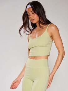 Musera Sport Slinky Spaghetti Strap Active-Wear Crop Cami Top Only, Padel, Tennis, Pickleball Gym Fitness - Mint Green - View 5