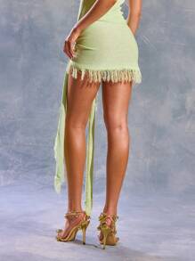 MUSERA Falda pareo de punto, primavera, verano, Ibiza, Y2K, chica cool, festival, rave, vacaciones, club, lindo atuendo de vacaciones de playa, rave festival, salida nocturna, fiesta, Navidad, elegante - Verde - Ver 4