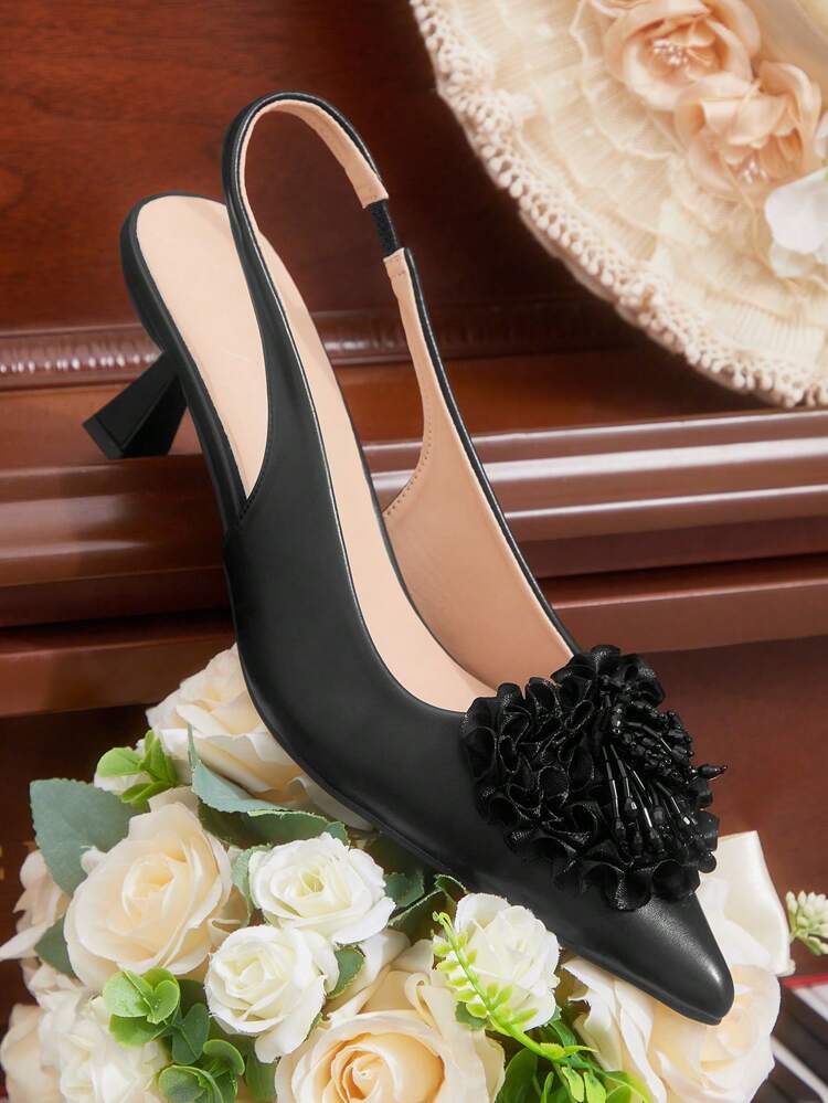 CUCCOO HITCHD Women's Floral Beaded Pointed Toe Stiletto Heel Elegant Romantic Gothic Black Faux Leather Formal Dress Bridal Wedding Party Shoes, Bridesmaid Ankle Strap High Heels, Stylish For Wedding, Prom, Halloween