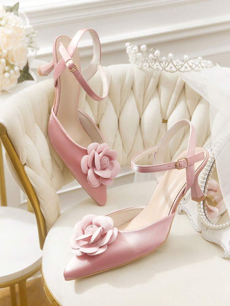 CUCCOO HITCHD Zapatos de tacón alto de satén elegantes y románticos de punta afilada en color rosa palo para boda y fiesta formal, zapatos de novia