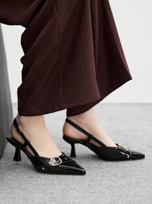 CUCCOO BIZCHIC Women's Black Pointed Toe Slingback High Heels, Elegant & Unique Design, Lovely For Spring/Summer, Suitable For Valentine's Day - Black - View 4