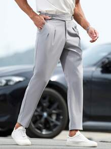 Manfinity Mode Pantalon casual plissé de couleur unie avec poches pour hommes