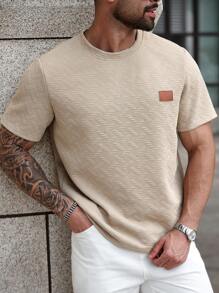 Manfinity Homme Herren Große Größen Rundhalsausschnitt Kurzarm Strukturiertes Lässig T-Shirt, Sommer