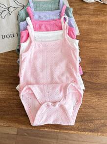 SHEIN LMoss Kids Conjunto de 5 peças para bebês recém-nascidas, conjunto de body de tricô fofo em cores sólidas para o verão. - Multicolorido - Ver 3