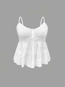 INAWLY Plus Size Solid Color Spaghetti Strap Ruffle Hem Fashionable Camisole Top - White - View 5