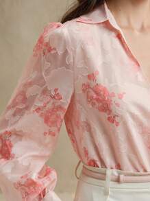 Anewsta Áo len cardigan cổ chữ V in hoa Jacquard lãng mạn cho kỳ nghỉ dành cho nữ - Hồng - Xem 3