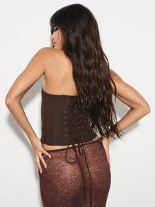 KIZN 束身胸衣上衣紧身胸衣系带后背露肩垂直面板设计经典晚会俱乐部秋冬秋季春季时尚