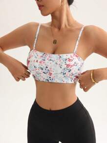 SHEIN Sport Studio Sujetador deportivo cómodo con estampado floral diminuto y tirantes desmontables