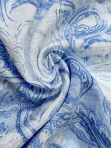 Florisole Damen Boho V-Ausschnitt Puffärmel Bindetaille locker sitzend blaues Muster Maxikleid, Frühling/Sommer - Blau - Übersicht 7