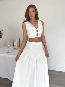 SHEIN Essnce Summer Outfits For Women Professional Women Clothes Vacation Outfits Woman Wedding Guest Dress Women Women Two Pieces Outfits For Daily Wear - White - View 2
