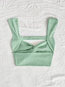 Soleia 女式蓝色针织金属纱扭结前露背短款上衣，度假风格 - 薄荷綠 - 查看 2