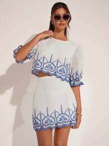 COSMINA Chân váy chữ A in họa tiết cổ điển dành cho nữ - trắng - Xem 1