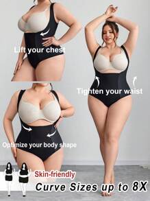 SHEIN CURVE+ Traje de Body moldeador de talla grande de color sólido con sujetador bajo, curvas plus, atuendos de vacaciones bohemias de verano/campo/vacaciones en la playa/atuendos de playa/ropa de playa