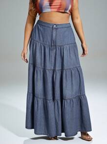 Denimoi 多层荷叶边下摆牛仔乡村音乐会半身裙 - 藍色 - 查看 3