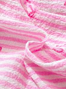 SHEIN Vintaside Kids 2 Pcs Baby Girl Toddler/Newborn 0-3Y Casual Daily Cute Vacation Striped Bow Tank Top + Shorts Set, Spring/Summer - Pink - View 7