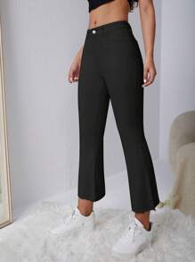SHEIN EZwear 女士纯色牛仔裤，适合夏季 - 黑色 - 查看 5