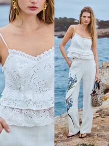 MOTF PREMIUM EYELET EMBROIDERY RUFFLE HEM CAMI TOP