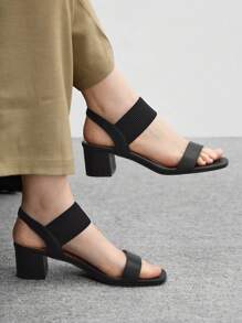 CUCCOO BIZCHIC Sandalias de tacón alto elegantes, versátiles y de diseño sencillo con puntera redonda y color uniforme para mujer - Negro - Ver 1