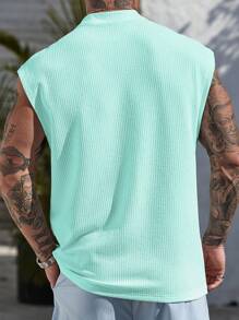 Manfinity Roughcore Men's Solid Color Textured Fabric Crew Neck Casual Tank Top, Holiday - Baby Blue - View 2