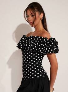 COSMINA Women's Elegant Vacation Polka Dot Off Shoulder Top, Spring/Summer