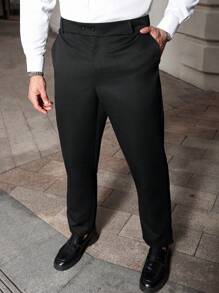 Manfinity CasualCool Pantalones de unicolor con bolsillos y presillas para cinturón, pantalones casuales de verano para hombre de talla grande