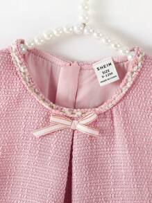 SHEIN Elladie kids Flower Girl Elegant 3D Floral Trim Bow Decor Sleeveless Dress, Suitable For Wedding, Party, Birthday, Holiday, Photo Shooting, Summer - Pink - View 10